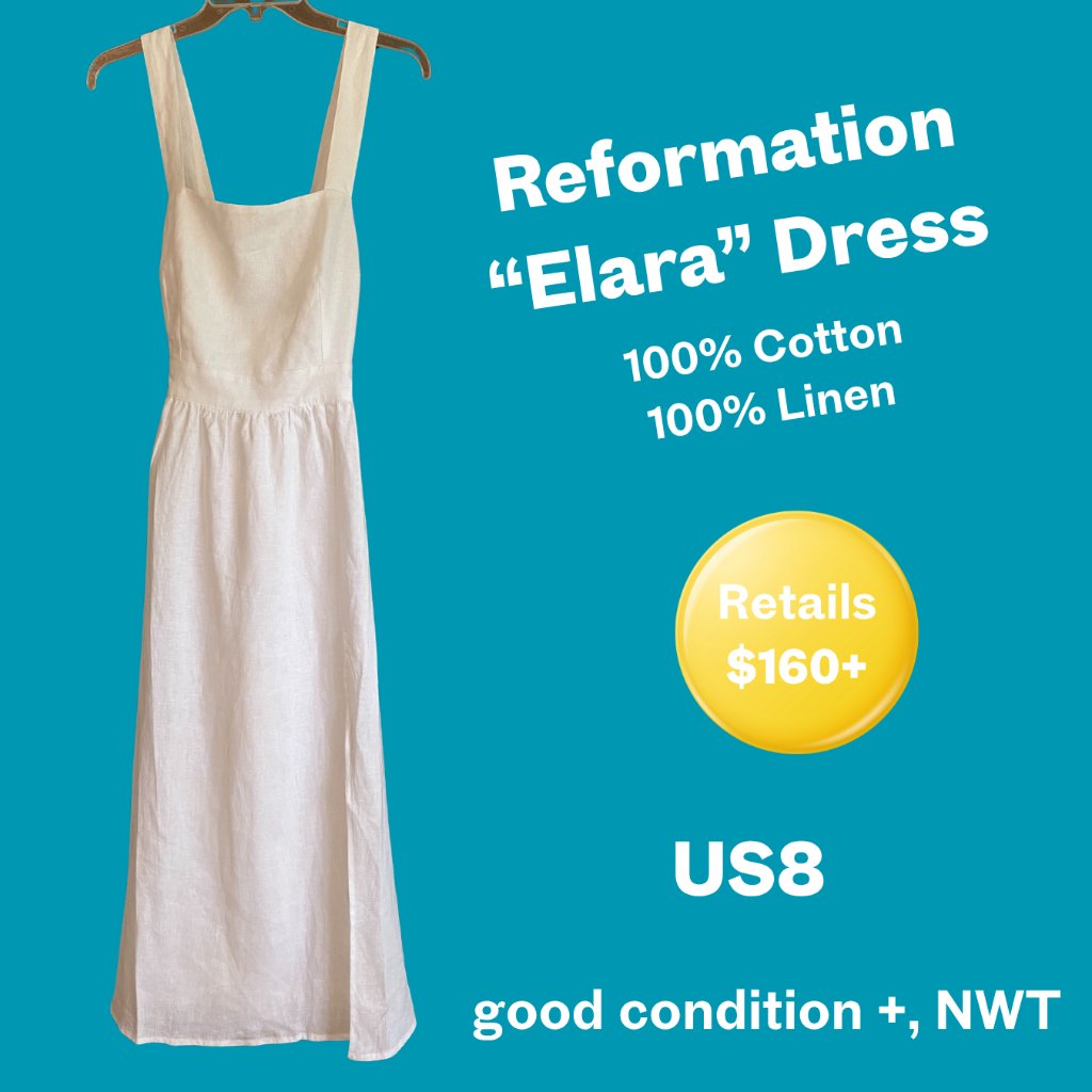 Reformation Elara Dress White Cotton/Linen Sz 8